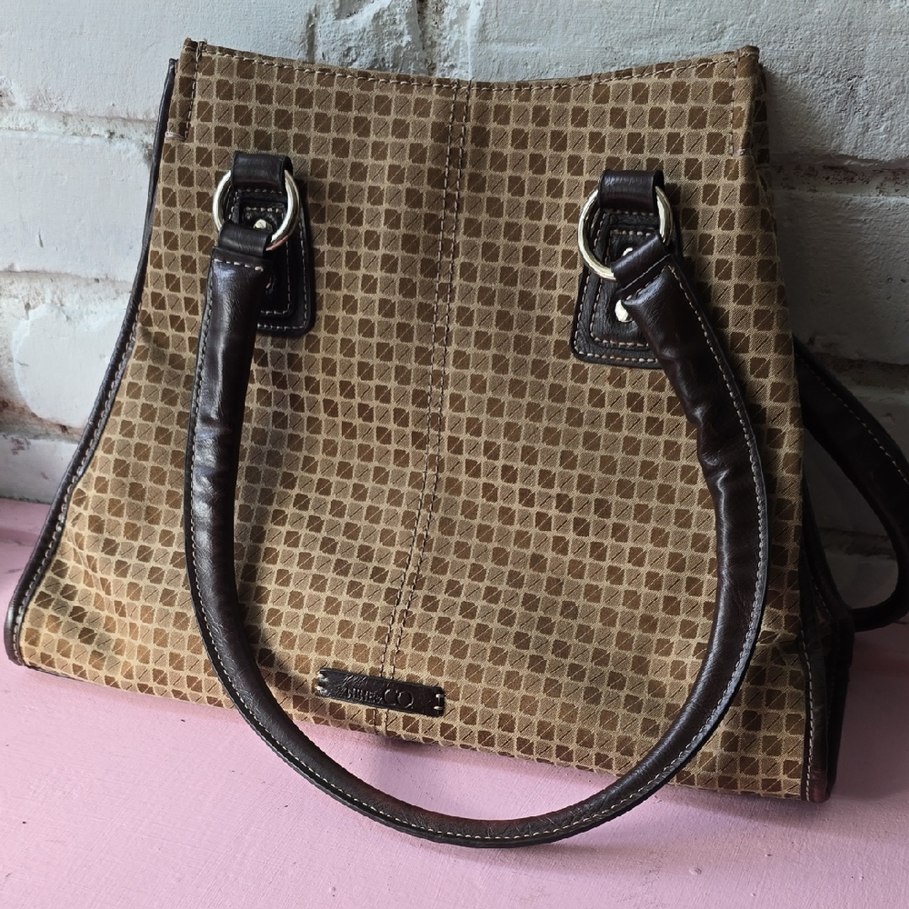 Nine & Co. Tan Patterned Tote with Dark Brown Handles